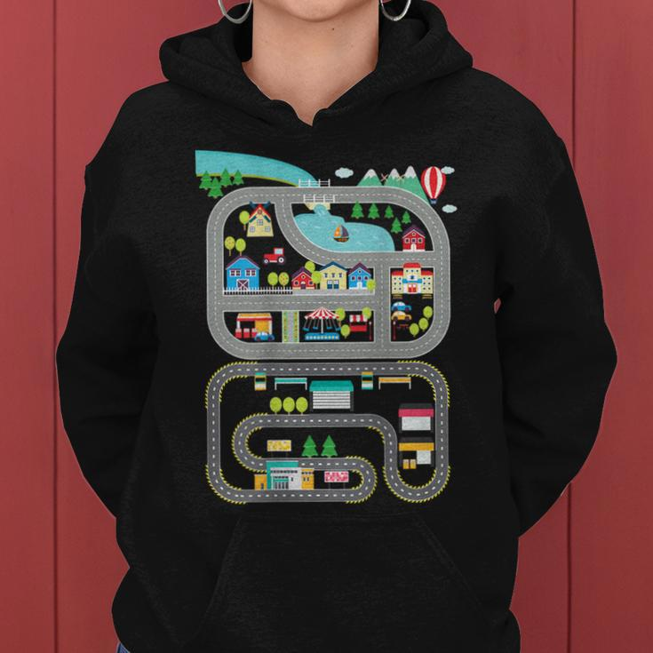 Play Cars On Dad's Back Mat Road Car Race Track Dad Mom Women Hoodie
