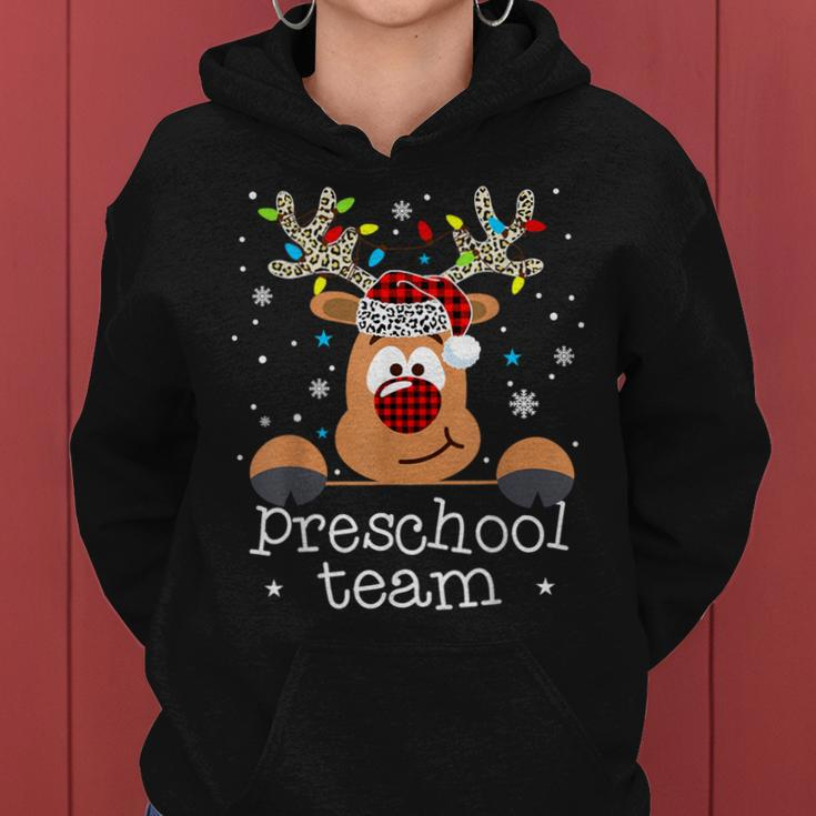 Preschool Team Plaid Reindeer Santa Hat Teacher Christmas Women Hoodie