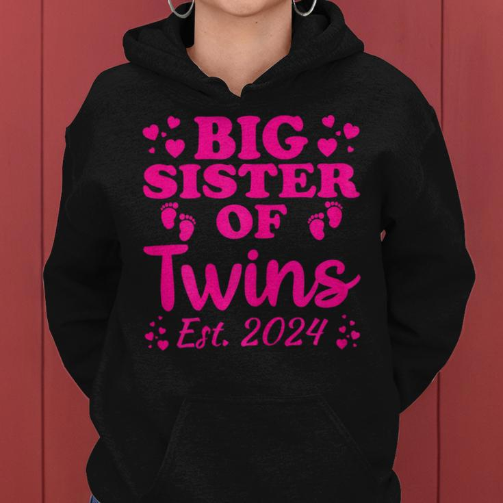 Promoted To Big Sister Of Twins Est 2024 Baby Announcement Women Hoodie