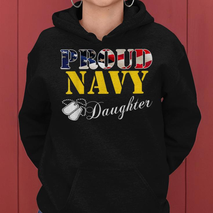 Proud Navy Daughter With American Flag Veteran Women Hoodie
