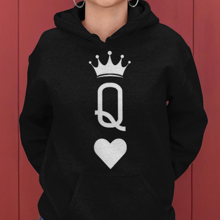 Queen Of Hearts Playing Card Vintage Crown Women Hoodie