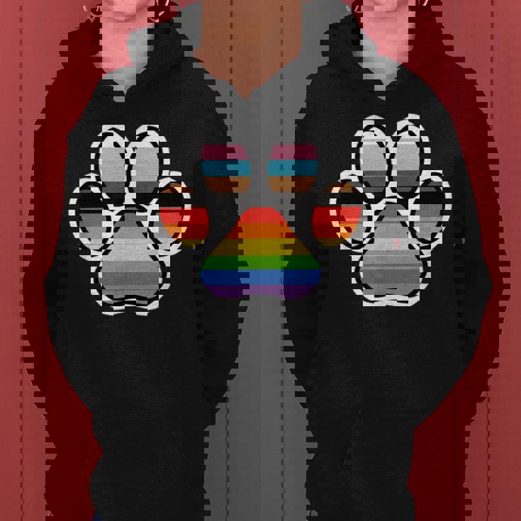 Rainbow Dog Paw Print Lgbtq Progressive Pride Flag Inclusive Women Hoodie