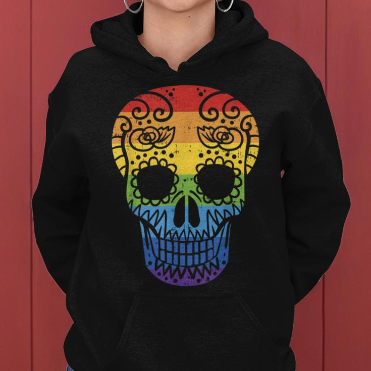 Rainbow Sugar Skull Day Of The Dead Lgbt Gay Pride Women Hoodie