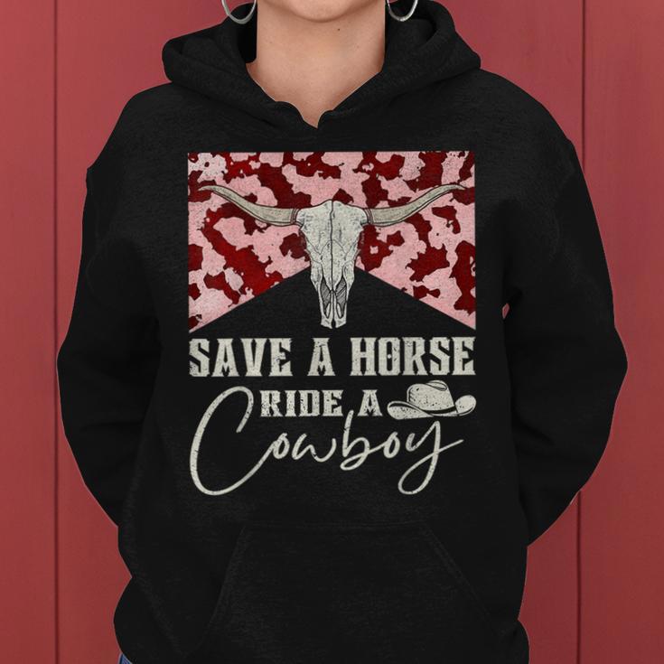 Retro Bull Skull Western Country Save A Horse Ride A Cowboy Women Hoodie