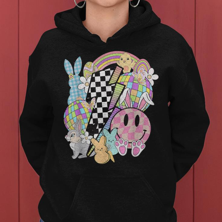 Retro Groovy Happy Easter Bunny Smile Face For Girls Women Hoodie