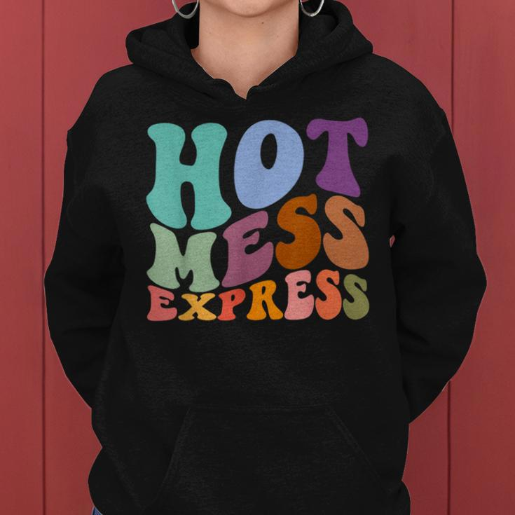 Retro Groovy Hot Mess Express Sarcastic Mom Mother's Day Women Hoodie