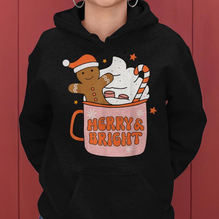 Retro Groovy Merry & Bright Gingerbread Christmas Cute Santa Women Hoodie