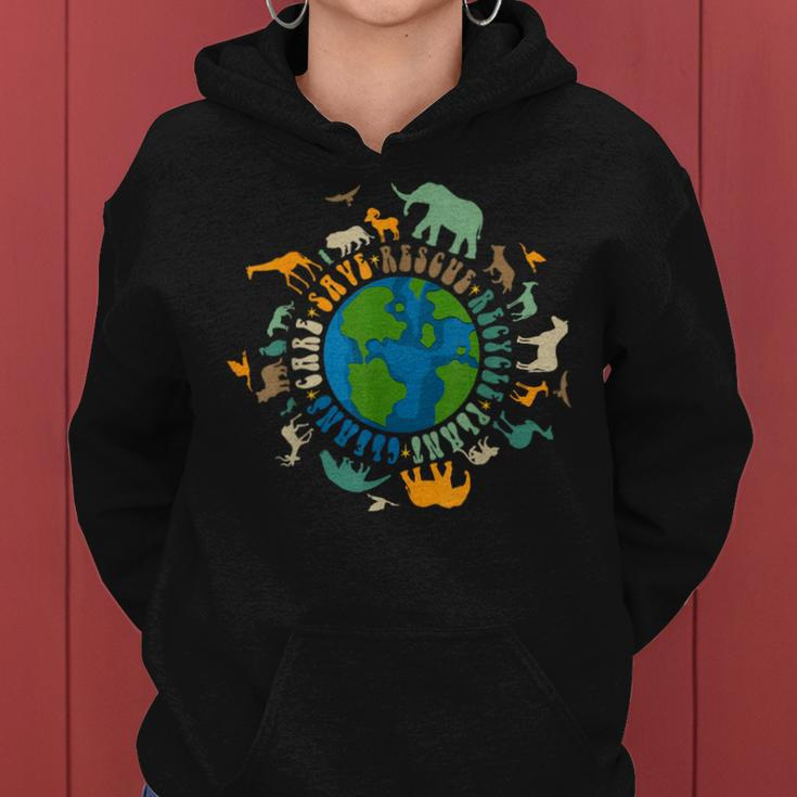 Retro Groovy Save Bees Rescue Animals Recycle Fun Earth Day Women Hoodie