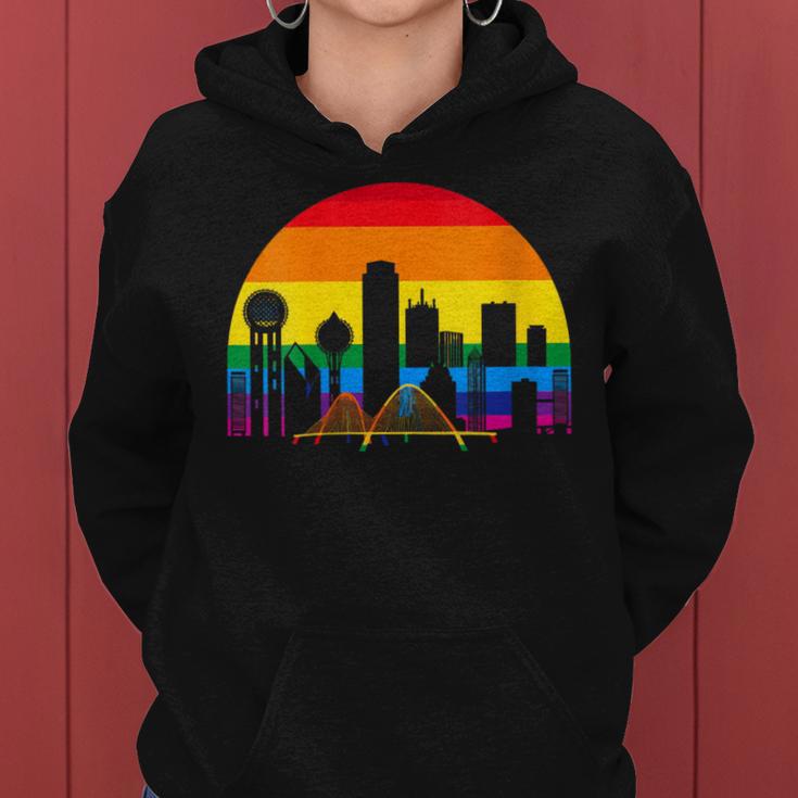 Retro Lgbt Rainbow Dallas Skyline Lesbian Gay Pride Women Hoodie