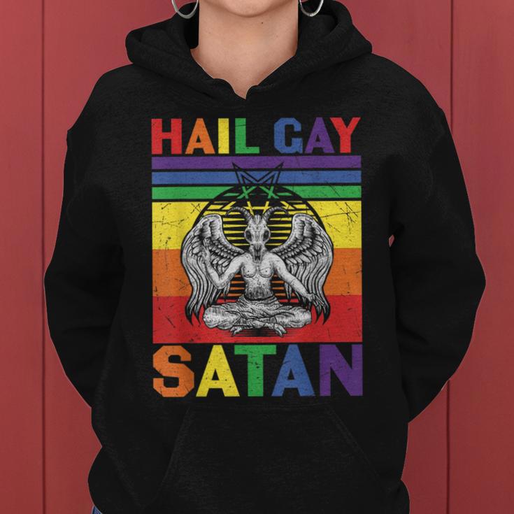 Retro Lgbt Rainbow Flag Hail Gay Satan Lgbt Goth Gay Pride Women Hoodie