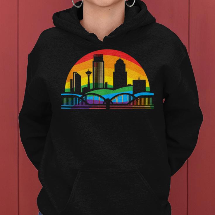 Retro Omaha Skyline Rainbow Lgbt Lesbian Gay Pride Women Hoodie