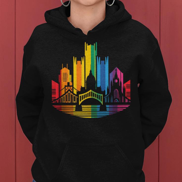 Retro Pittsburgh Skyline Rainbow Lgbt Lesbian Gay Pride Women Hoodie