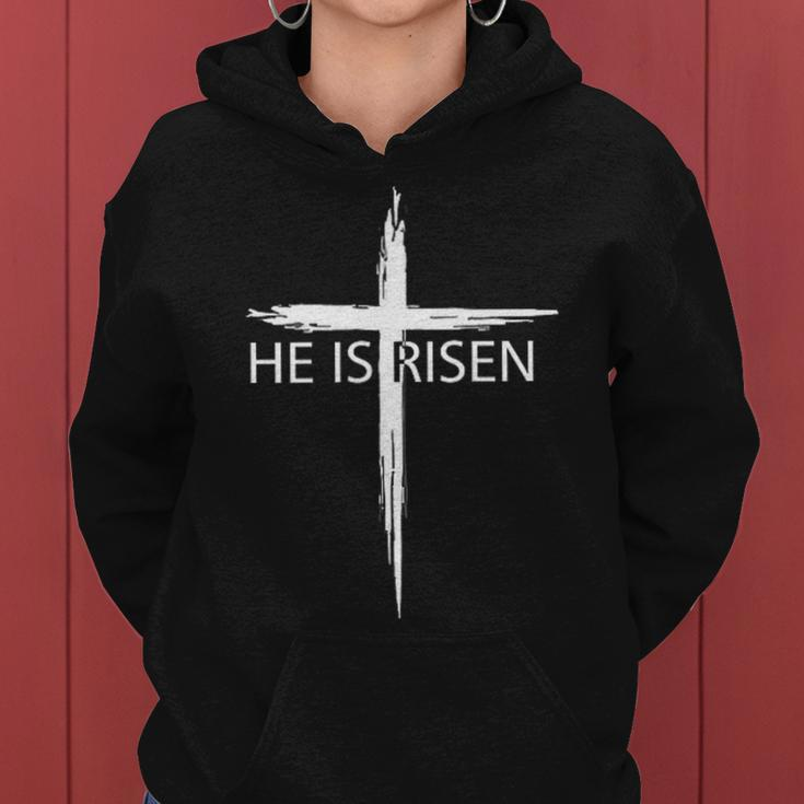 He Is Risen Pocket Christian Easter Jesus Religious Cross Women Hoodie
