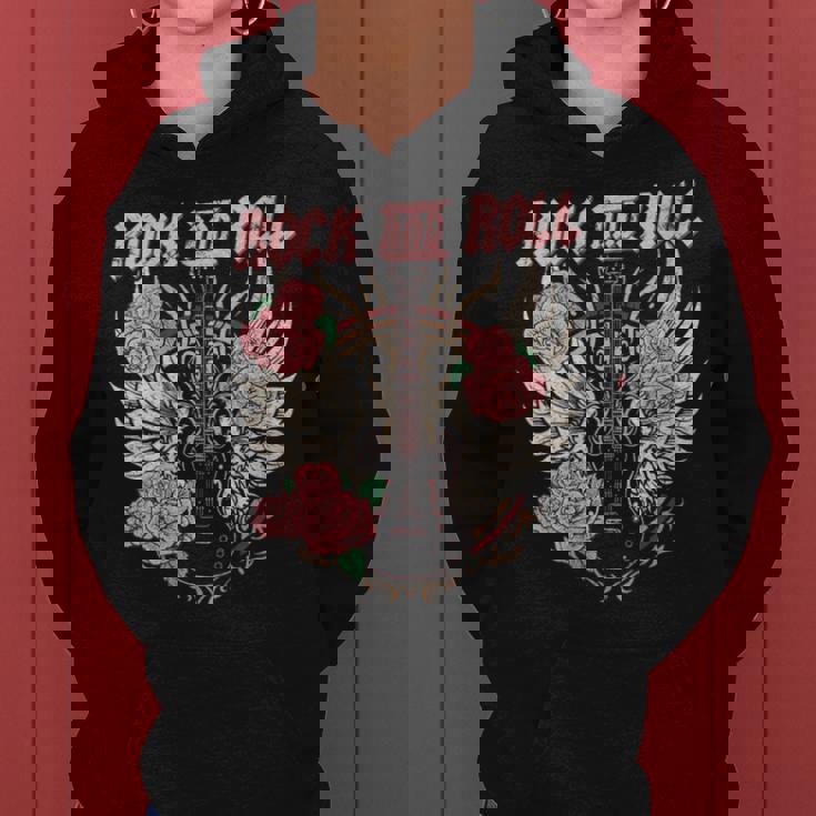 Rock And Roll Guitarraintage Rock Música Cuello Sudadera con capucha para mujer