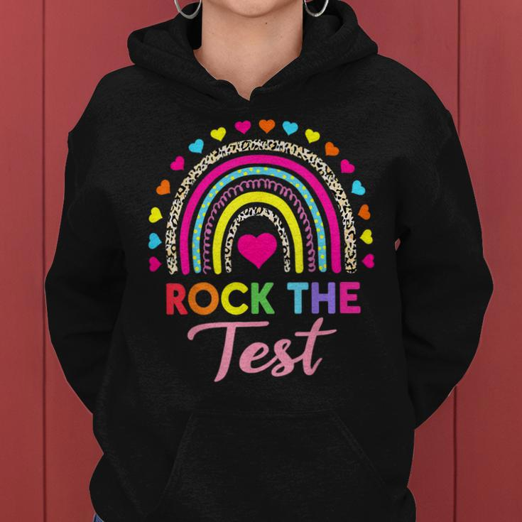Rock The Test Test Day Teacher Testing Day Rainbow Teacher Women Hoodie