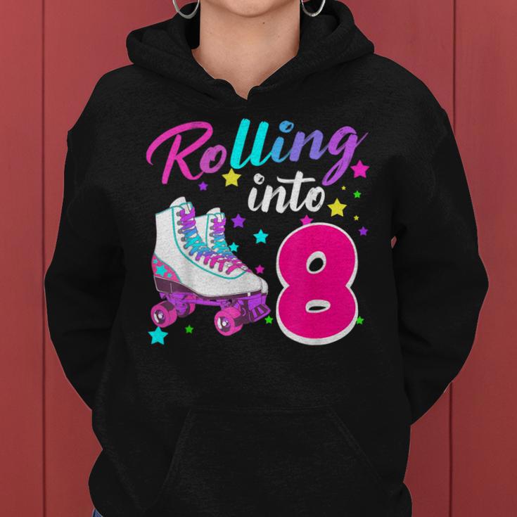 Rollin' Into 8 Roller Skating Rink 8Th Birthday Party Girls Women Hoodie