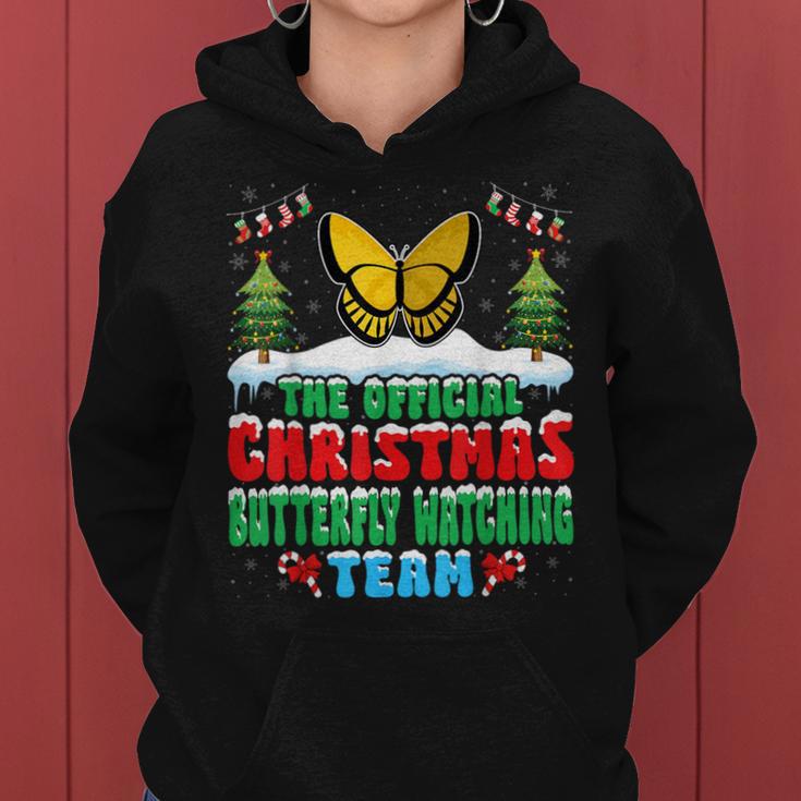 Snow Christmas Butterfly Watching Team Butterfly Lover Xmas Women Hoodie