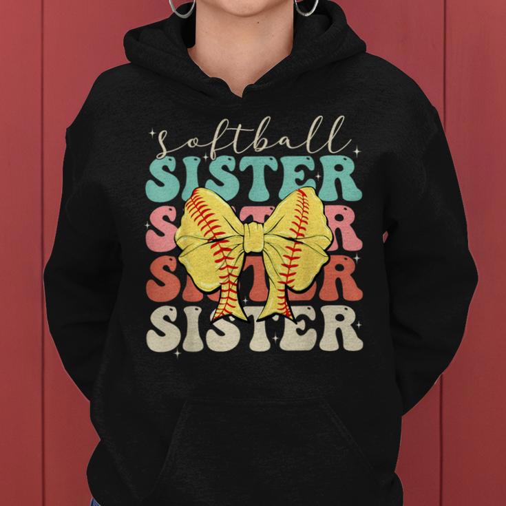 Softball Sister Vintage Sport Lover Sister Mothers Da Women Hoodie