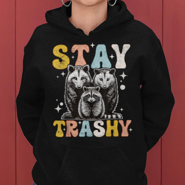 Stay Trashy Raccoon Possum Skunk Groovy Meme Women Hoodie