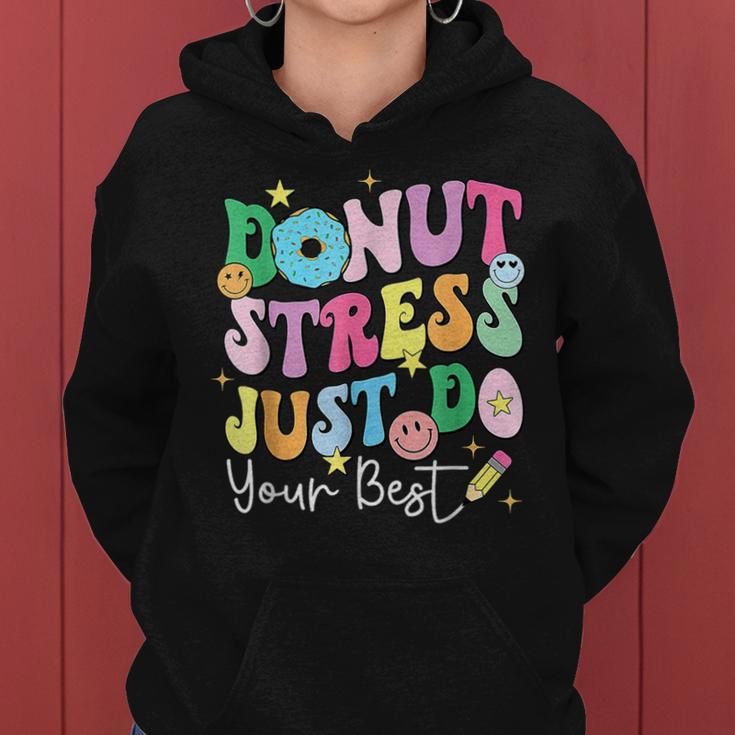 Test Day Donut Stress Just Do Your Best Groovy Teacher Women Hoodie