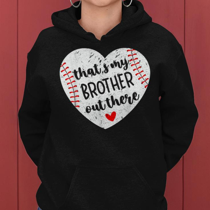 That’S My Brother Out There Baseball Sister Distressed Heart Women Hoodie