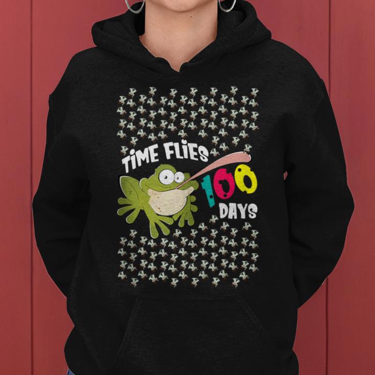 Time Flies 100 Days Teacher Student Frog Fly School Women Hoodie