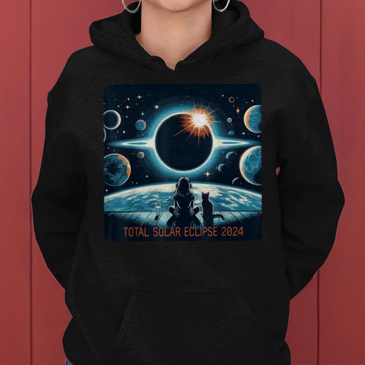 Total Solar Eclipse 2024 Girl Cat Eclipse Women Hoodie