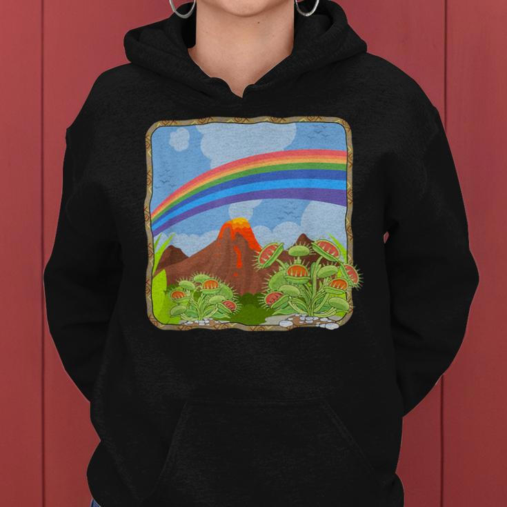 Tropical Volcano With Rainbow And Venus Fly Traps Women Hoodie