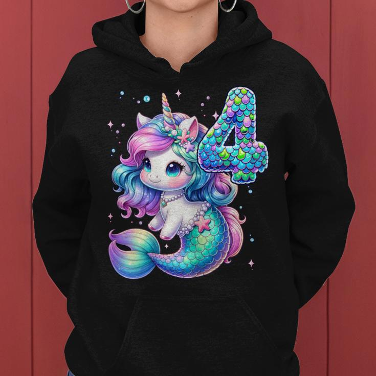 Unicorn Mermaid 4Th Birthday 4 Year Old Party Girls Outfit Women Hoodie