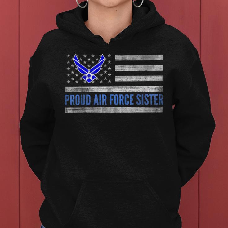 Vintage American Flag Proud Air Force Sister Veteran Day Women Hoodie