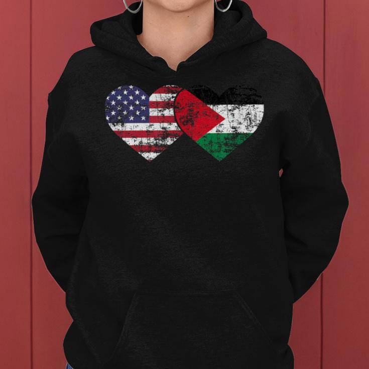 Vintage American Palestinian Flags Hearts Love Usa Women Hoodie