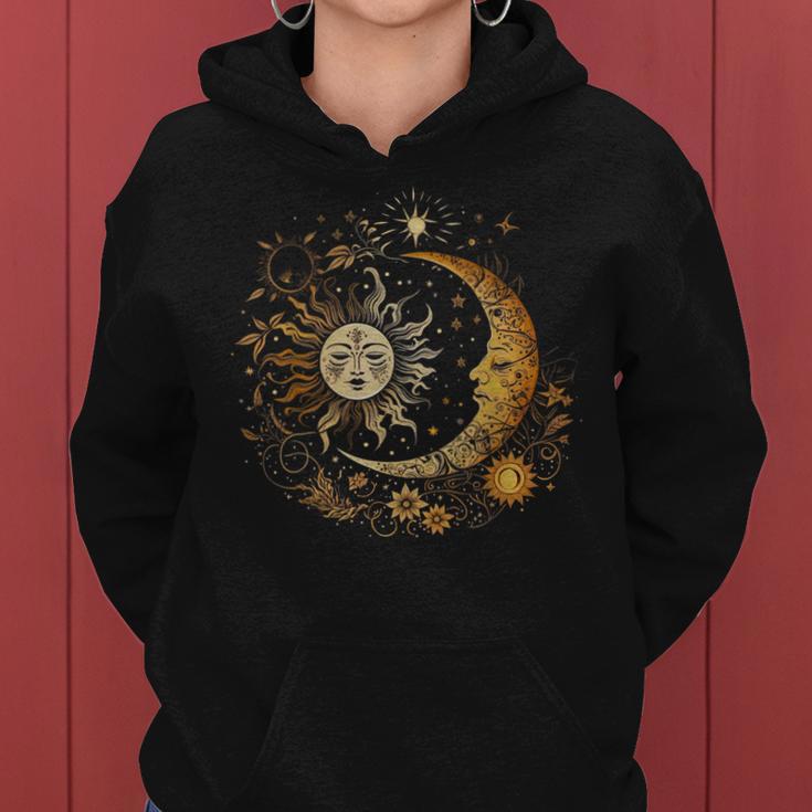 Vintage Celestial Sun Moon Flower Astrology Moon Phases Women Hoodie