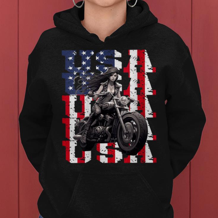 Vintage Motorcycle American Flag Helmet Biker Women Hoodie