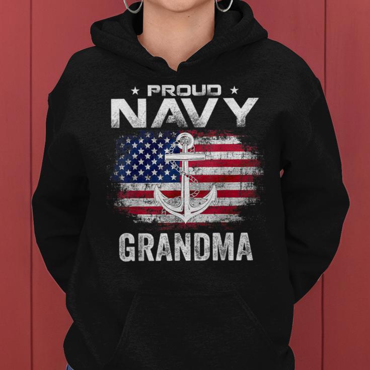 Vintage Proud Navy Grandma With American Flag Veteran Women Hoodie