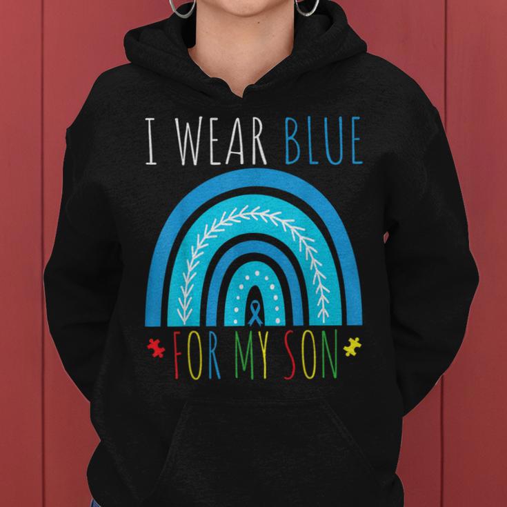 I Wear Blue Autism Awareness Month Unterstützungsgeschenke Für Sohn Mama Und Papa Kapuzenpullover für Damen