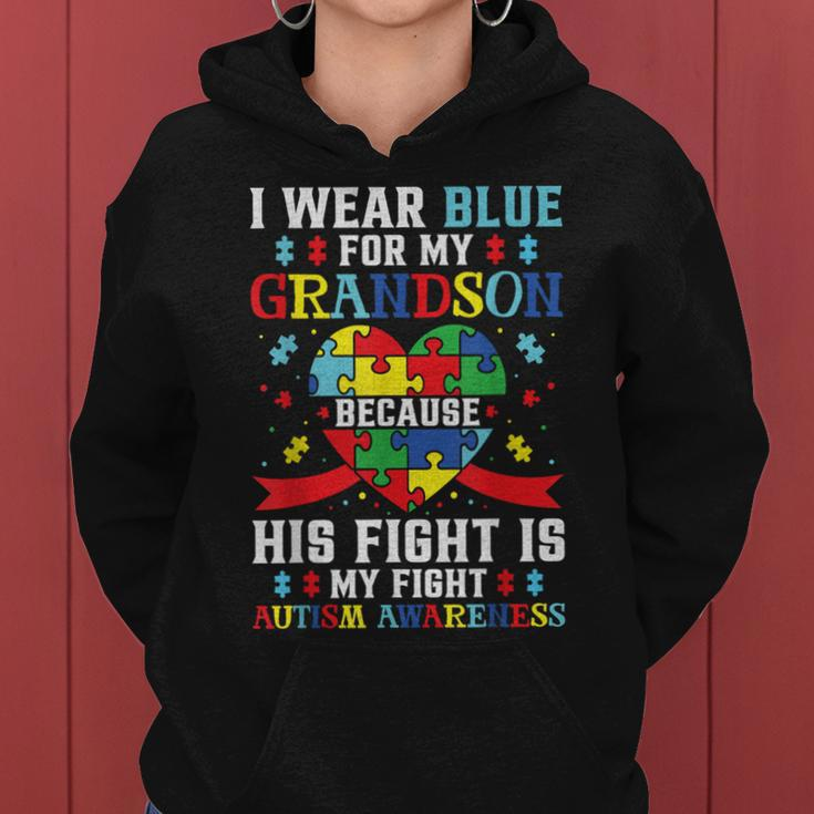 I Wear Blue For My Grandson Autism Awareness Grandma Grandpa Women Hoodie