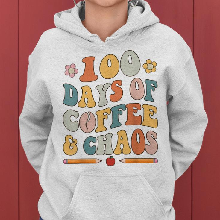 100 Days Of Coffee And Chaos Retro Cute 100Th Day Of School Women Hoodie