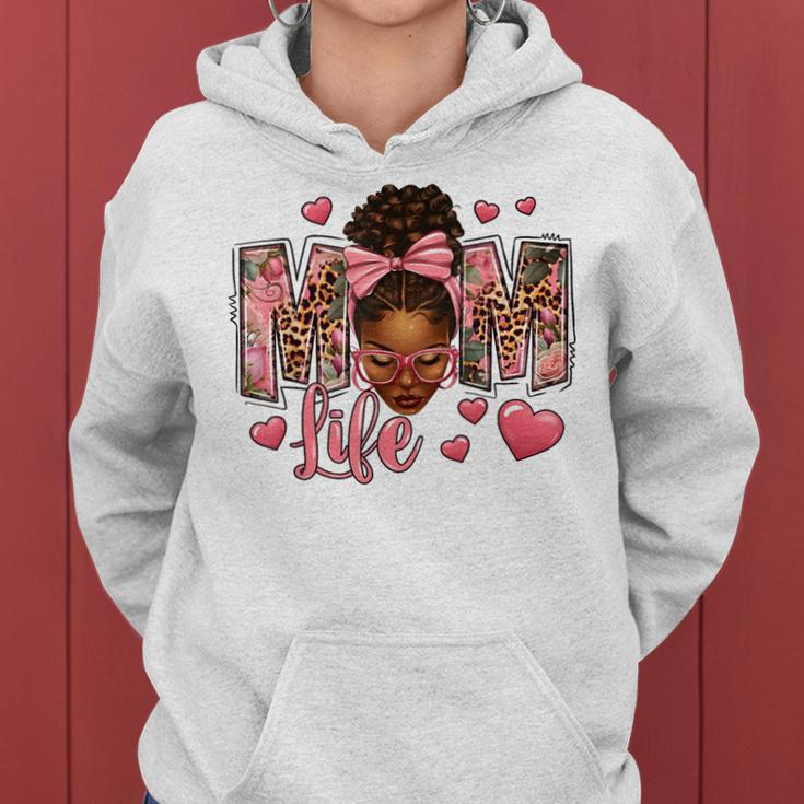 Afro Messy Bun Mom Life Pink Roses Black Mom Mother's Day Women Hoodie