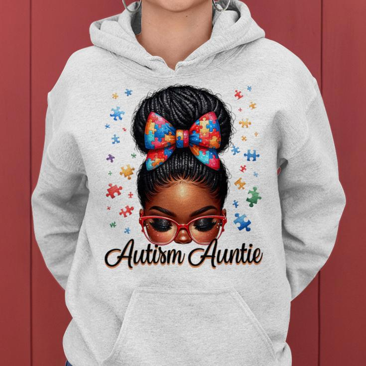 Autie Aunt Life Afro Black Autism Awareness Messy Bun Women Hoodie