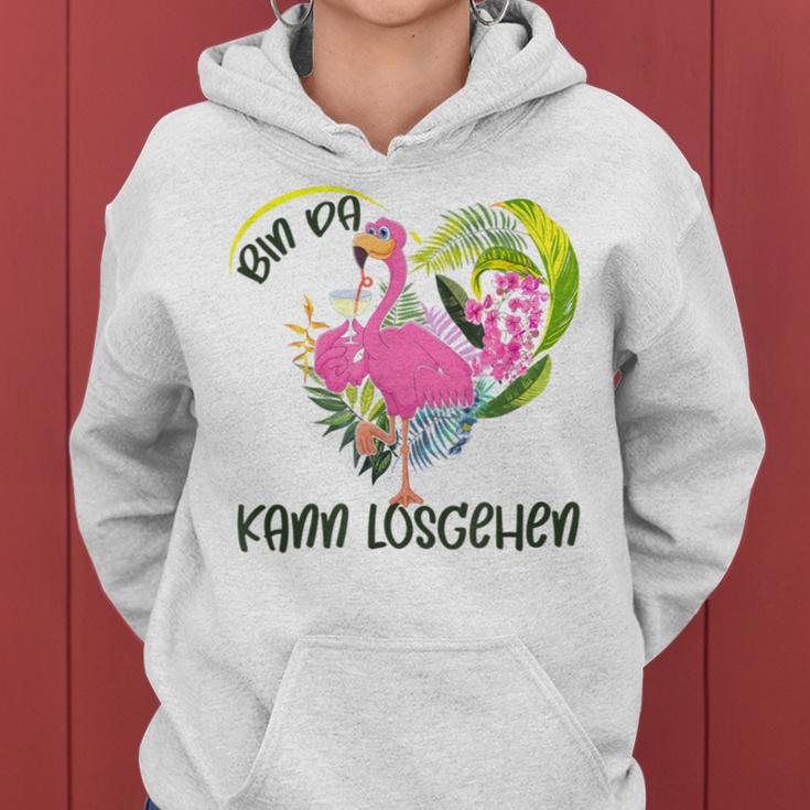 With Bin Da Kann Losgehen Flamingo With Cocktail Champagne Motif Gray Kapuzenpullover für Damen