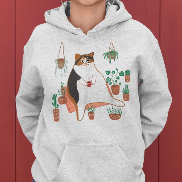 Calico Cat With Pot Plants Cat Lover For Mom Women Women Hoodie