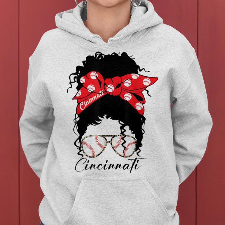 Cincinnati Messy Bun Baseball Fan Souvenir I Love Cincinnati Women Hoodie