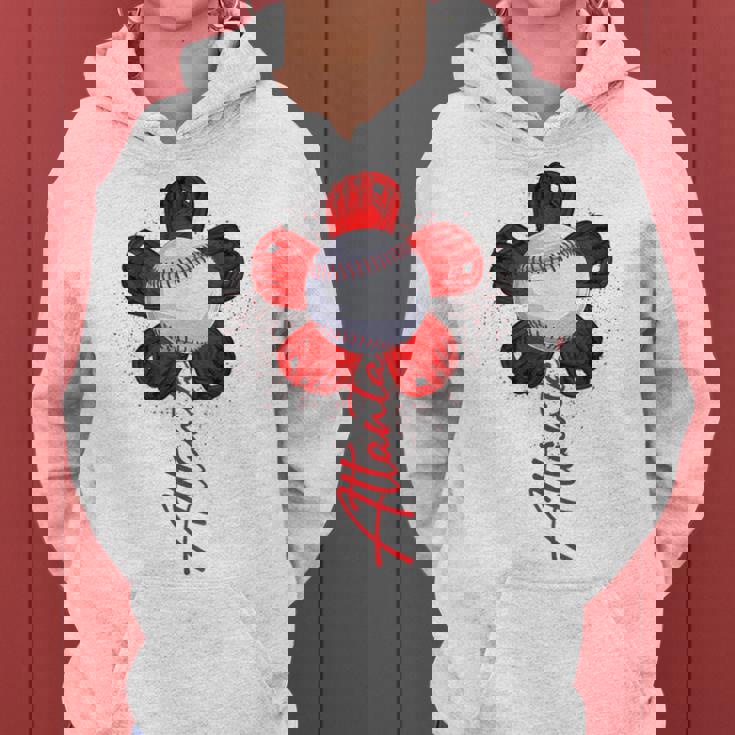 Cute Flower Atlanta Retro Baseball Lover Game Day Women Hoodie