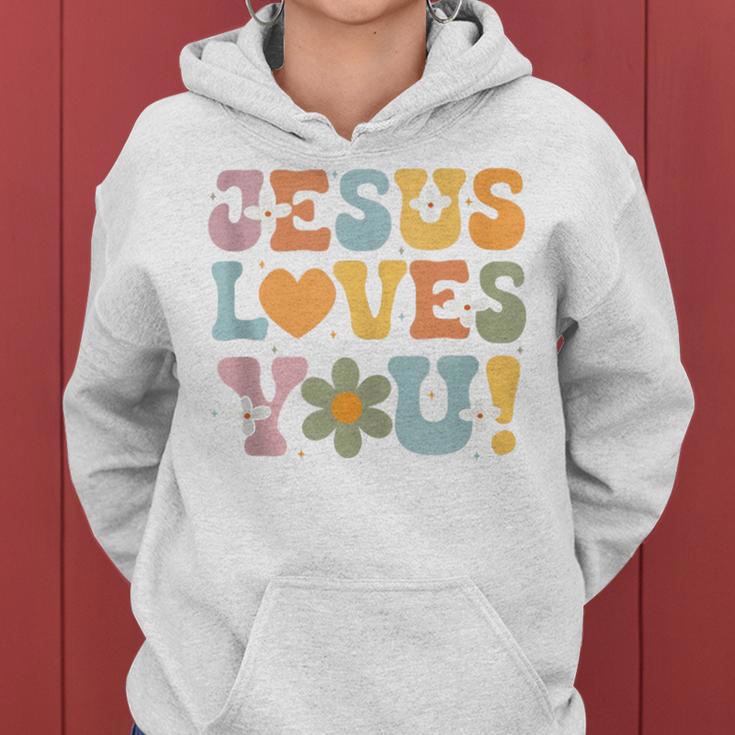 Cute Jesus Loves You Groovy Christian Kid Girl Vintage Women Hoodie