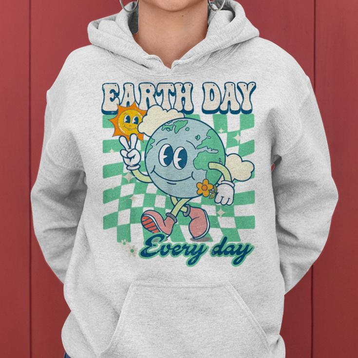 Earth Day Groovy Everyday Checkered Environment 54Th Anni Women Hoodie