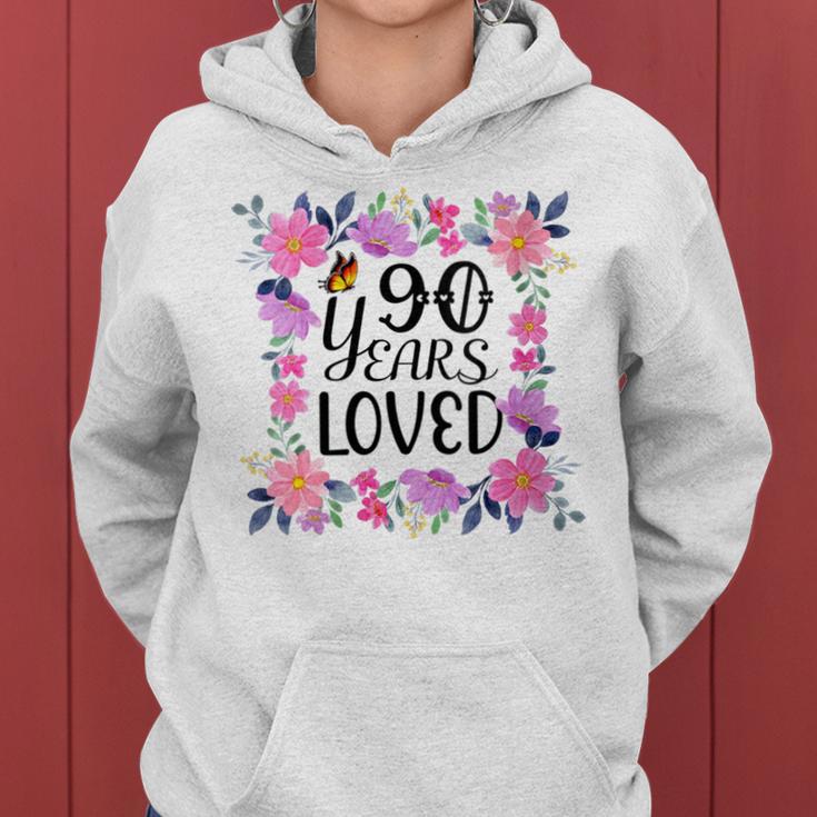 Floral 90Th Birthday Present 90 Years Loved Women Hoodie