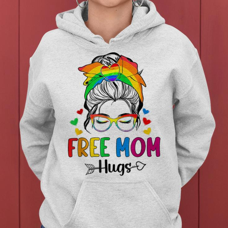Free Mom Hugs Messy Bun Rainbow Gay Trans Pride Mother Day Women Hoodie