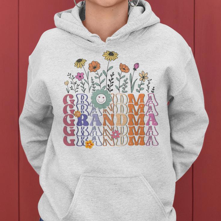 Grandma Flowers Groovy Retro Hippie Wildflower Mother's Day Women Hoodie