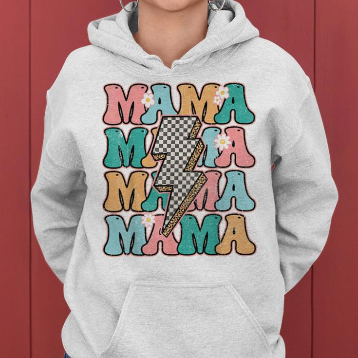Groovy Mama Checkered Leopard Bolt Lightning Flower Mom Life Women Hoodie