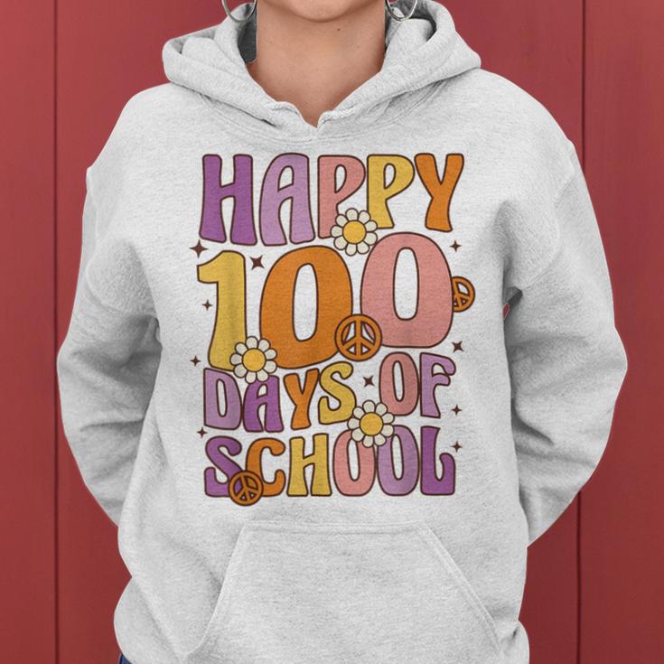 Happy 100 Days Of School For Teachers Retro Groovy 70S Women Hoodie